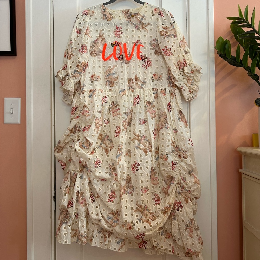 Unlogical Poem LOVE Eyelet Dress with Fiorucci cherubs and embroidery S/M